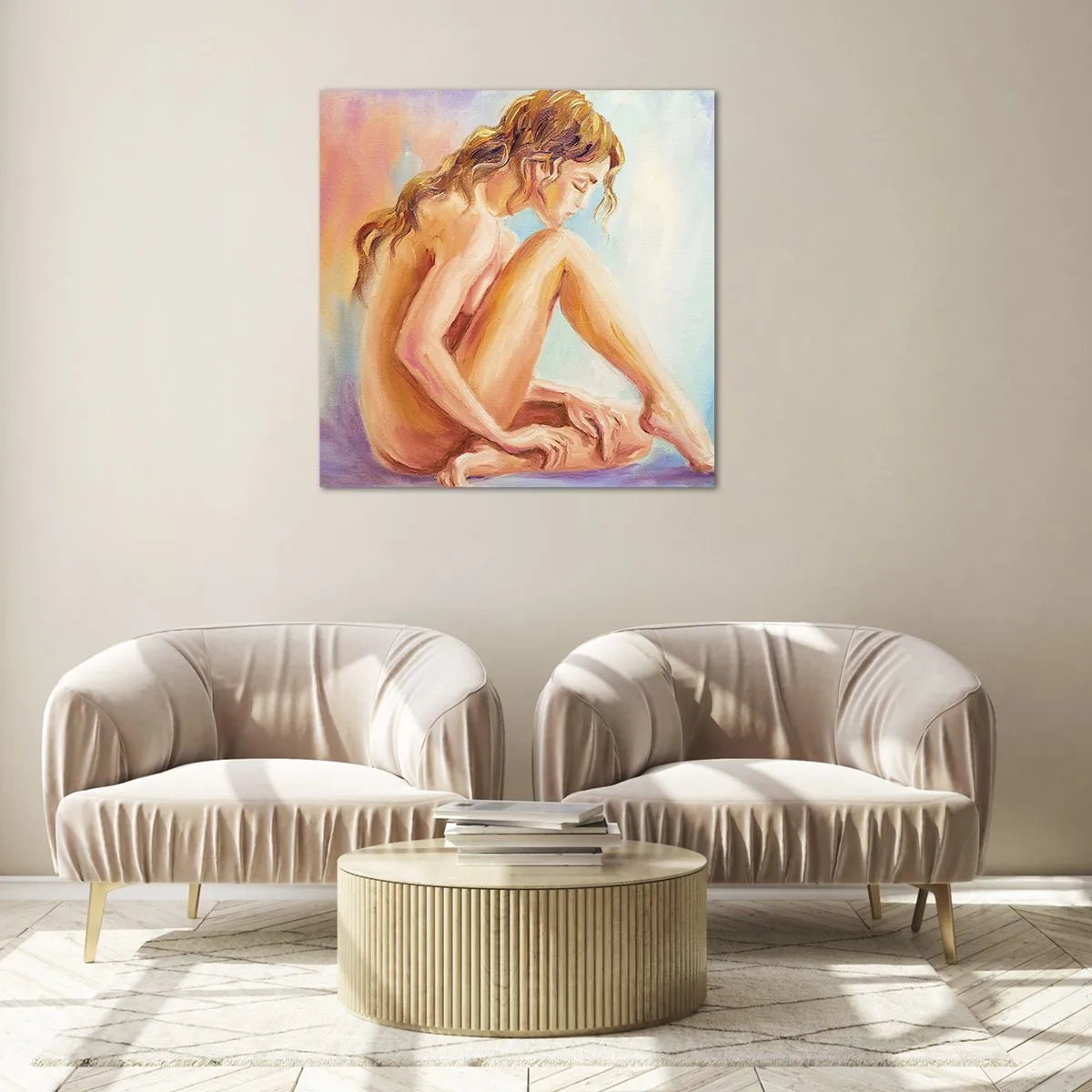 Schilderen op glas - De daad van de jeugd - 70x70 cm