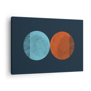 Schilderen op canvas - Minimalistisch tweewielerontwerp in blauw en oranje - 70x50cm - Alleen geometrie? - Moderne wanddecoratie voor woonkamer en slaapkamer ARTTOR