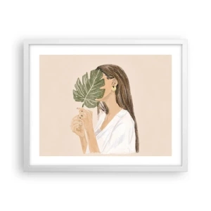 Poster in een witte lijst - Mysterieus portret met een waaier - 50x40 cm