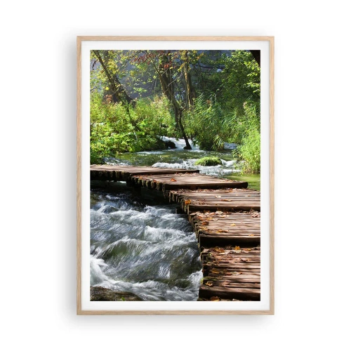 Een poster in een licht eiken lijst - Boven de schuimige waterval - 70x100 cm