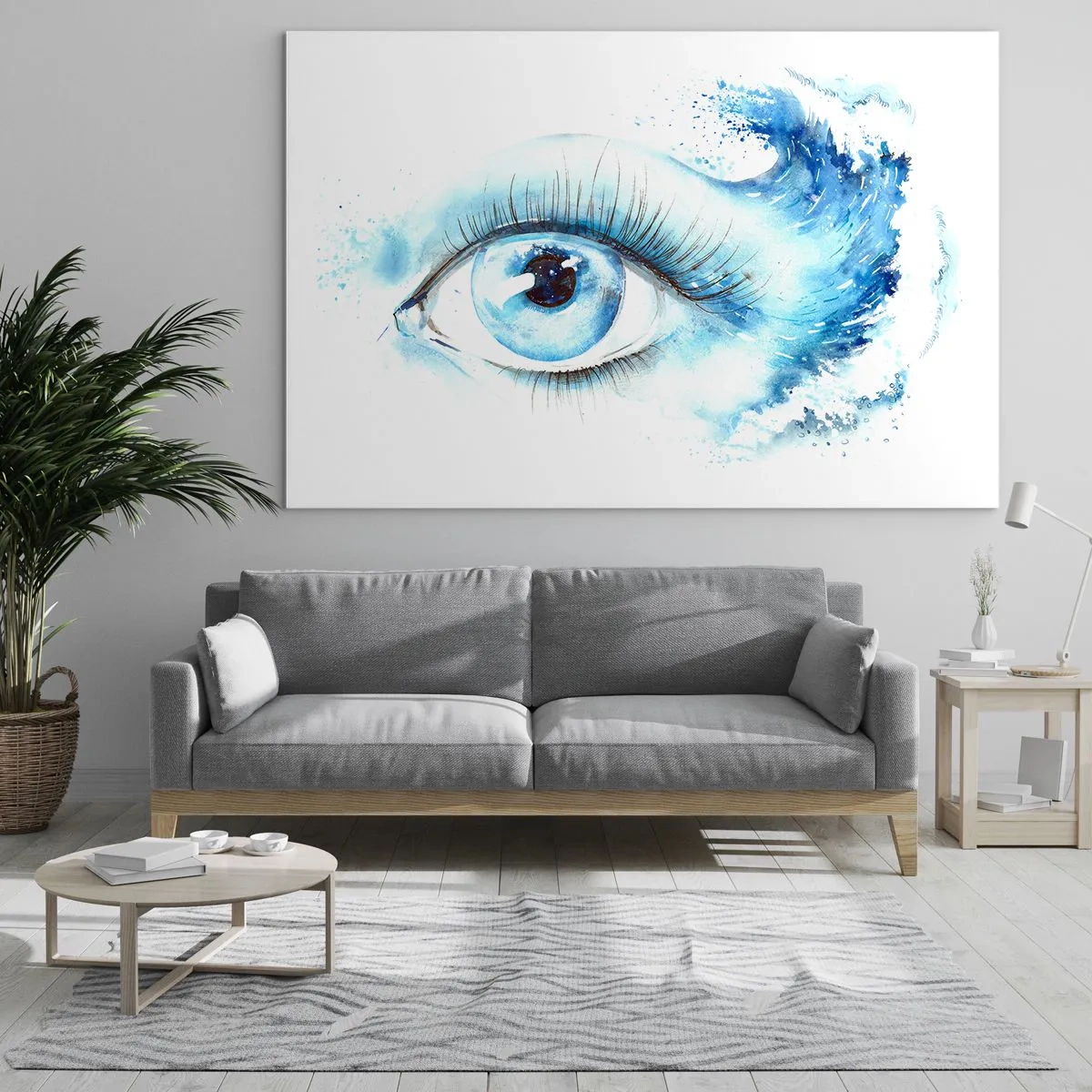 Schilderen op glas - Blauw oog in artistieke aquarel - 70x50cm - Dompel jezelf onder in het blauw van de blik - Moderne wanddecoratie voor woonkamer en slaapkamer ARTTOR