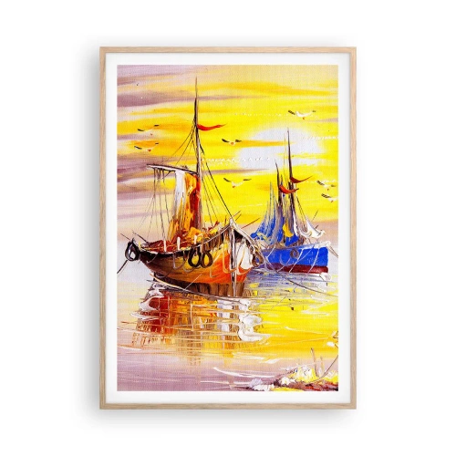 Een poster in een licht eiken lijst - Een welverdiende rust in de haven - 70x100 cm