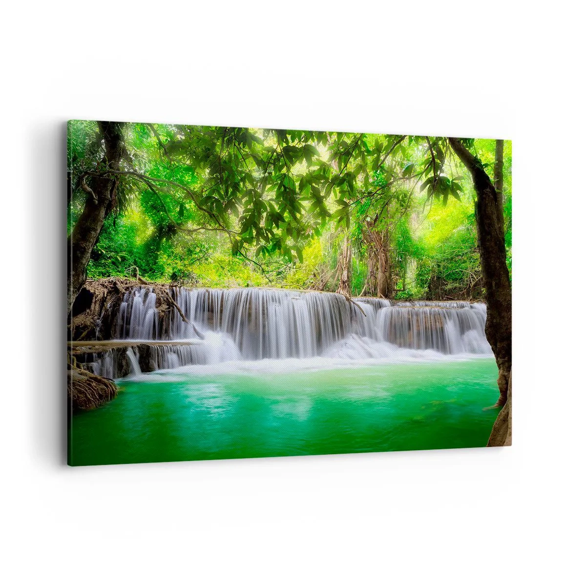 Schilderen op canvas - Een waterval in het groen - 120x80 cm