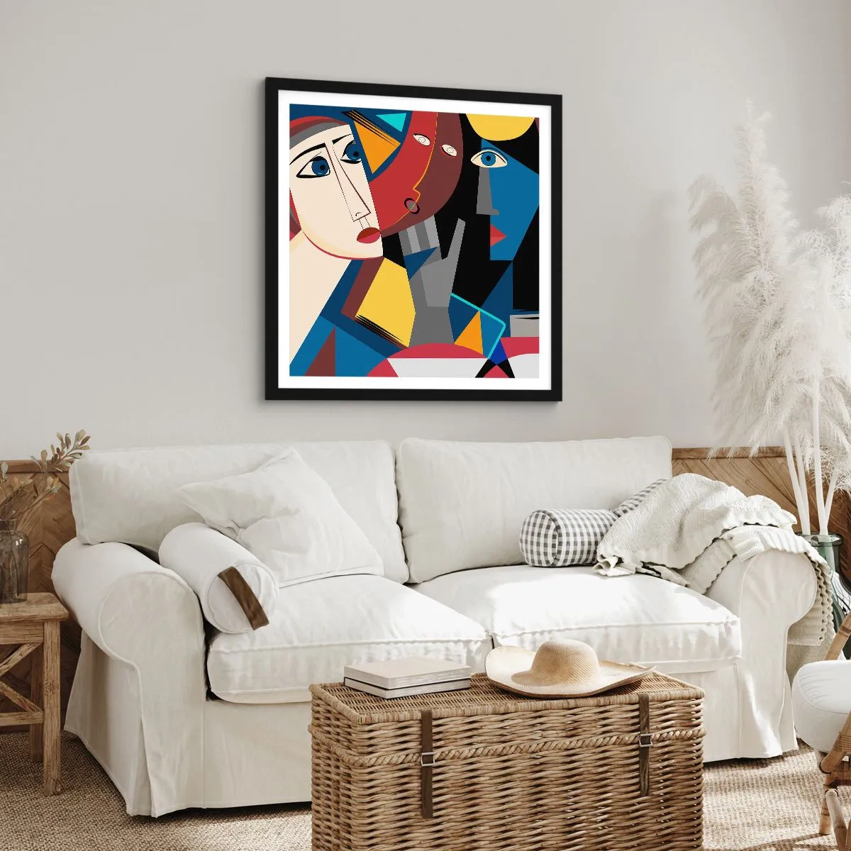 Poster in een zwarte lijst - Een gesprek tussen kubisten - 30x30 cm