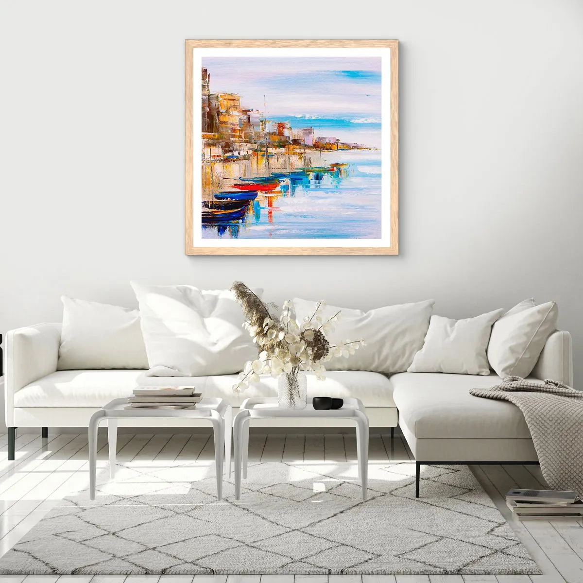 Een poster in een licht eiken lijst - Een veelkleurig stedelijk toevluchtsoord - 60x60 cm