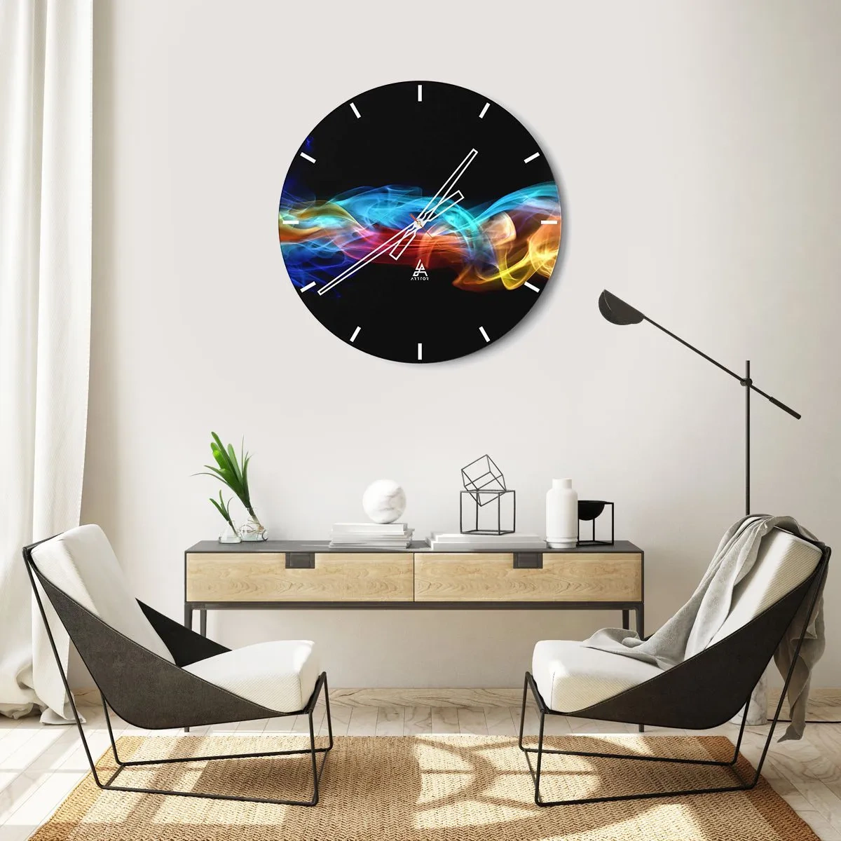 Wandklok - Klok - Regenboogdans van nevels - 40x40 cm