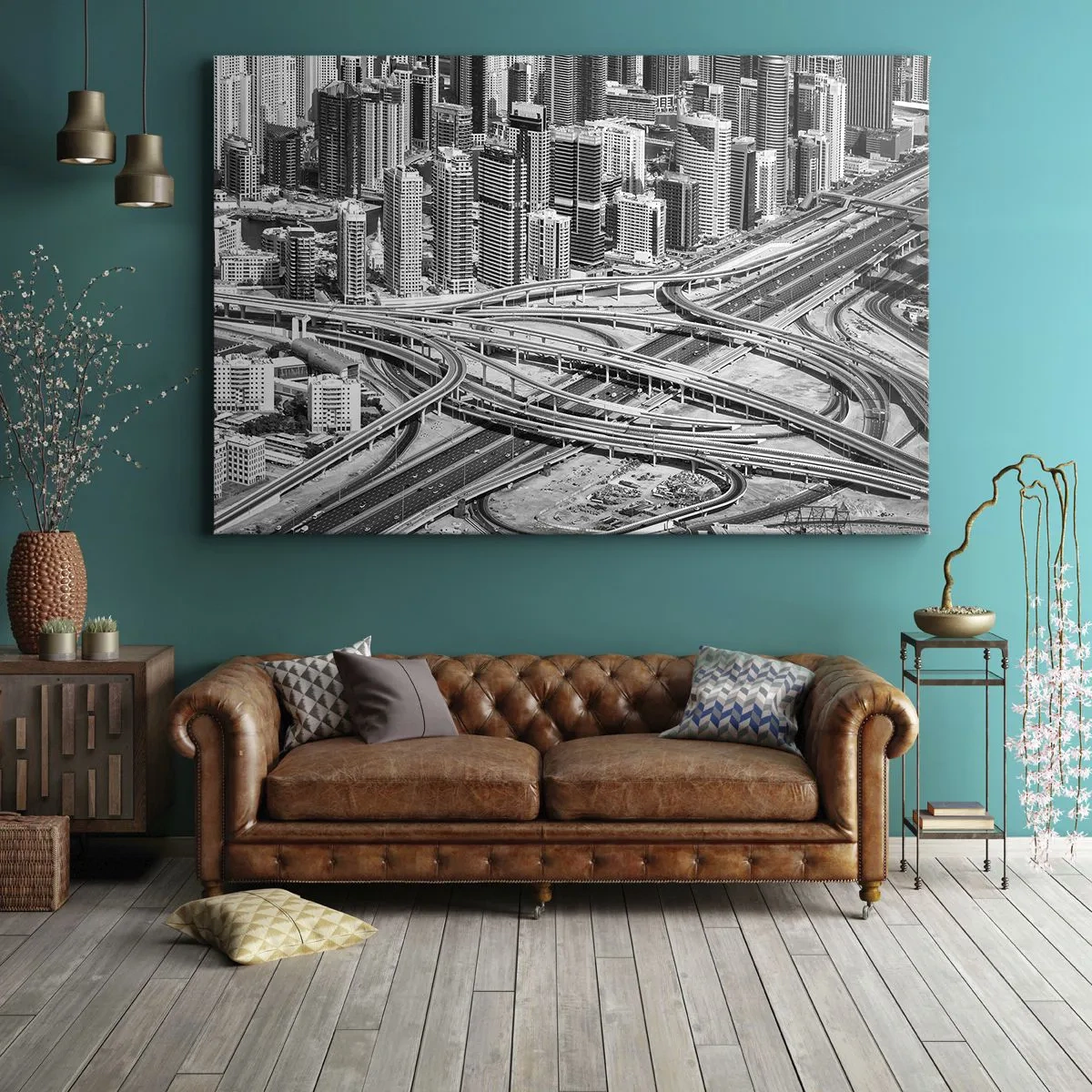 Schilderen op canvas - Een vogelperspectief van Dubai - 70x50cm - Dubai - de onmogelijke stad - Moderne wanddecoratie voor woonkamer en slaapkamer ARTTOR