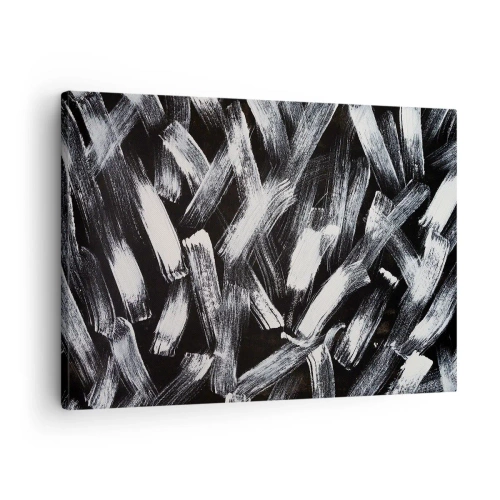 Schilderen op canvas - Dynamische abstractie met witte penseelstreken op een zwarte achtergrond. - 70x50cm - Abstractie in de industriële spirit - Moderne wanddecoratie voor woonkamer en slaapkamer ARTTOR