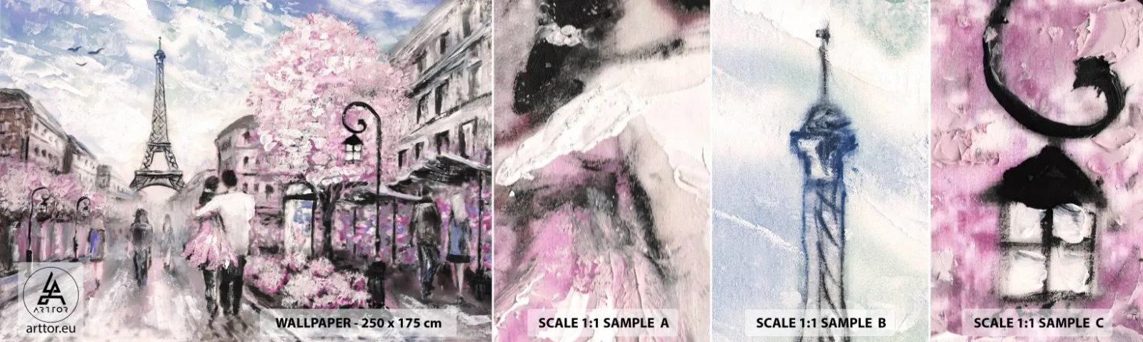 Fotobehang Monster Zelfklevend Deluxe Sticker - Hoe verliefd te worden is alleen in ... - Stad, Eiffeltoren, Parijs - 100x30 cm