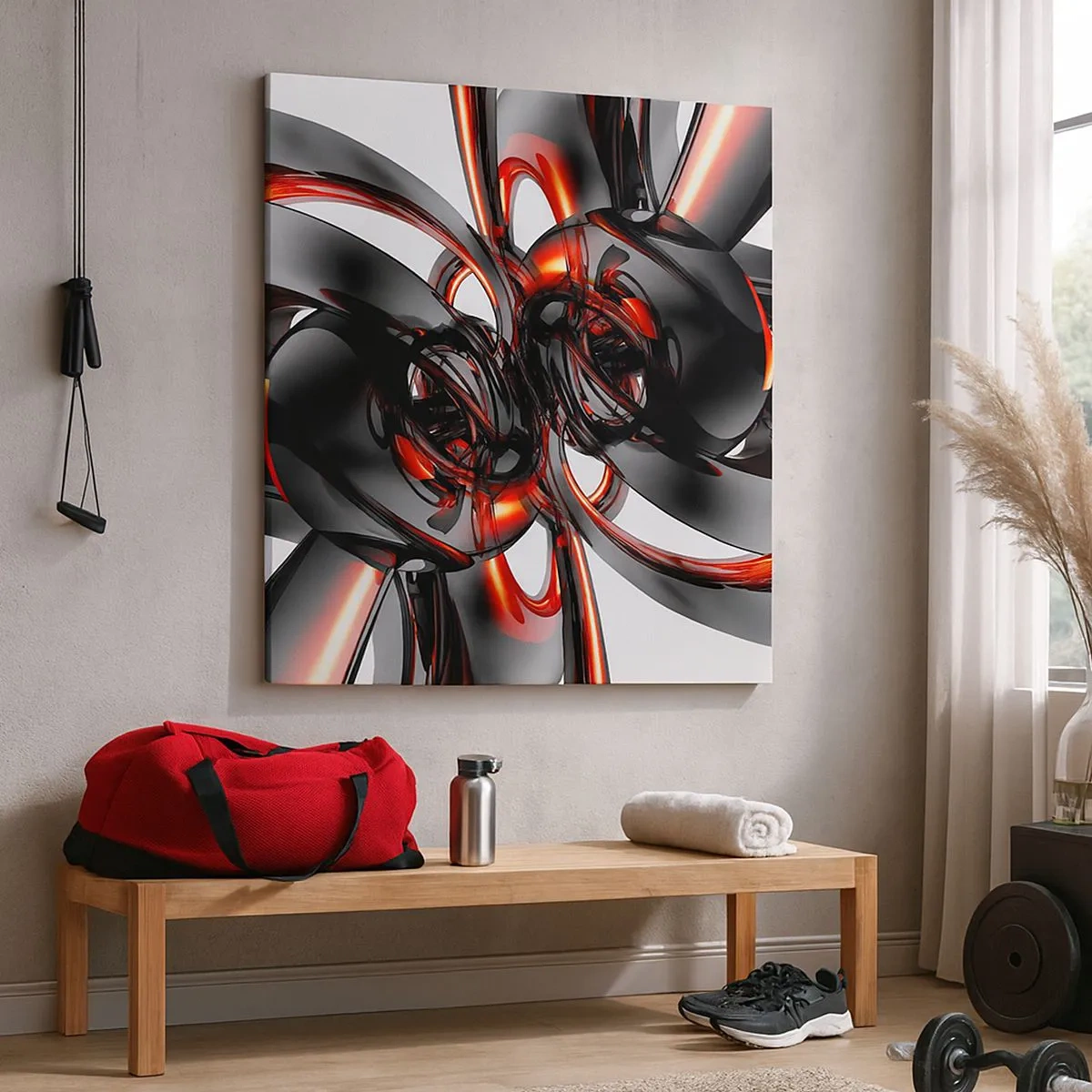 Schilderen op canvas - Beweging in grafiet en rood - 30x30 cm