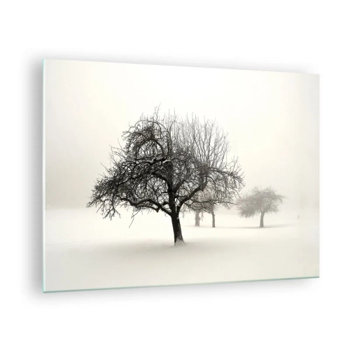 Schilderen op glas - Bomen in een winterlandschap bedekt met sneeuw en mist - 70x50cm - Winterslaap - Moderne wanddecoratie voor woonkamer en slaapkamer ARTTOR