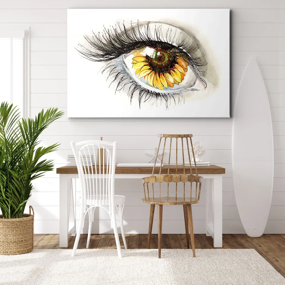 Schilderen op canvas - Artistiek oog met een zonnebloemvormige iris - 70x50cm - Een look zo warm als de zomer - Moderne wanddecoratie voor woonkamer en slaapkamer ARTTOR