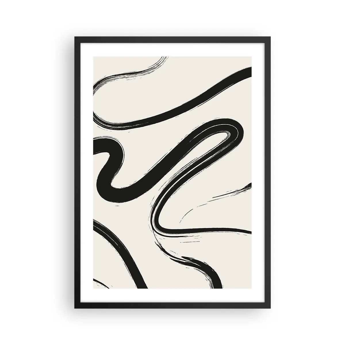 Poster in een zwarte lijst - Abstracte zwarte lijnen op een lichte achtergrond - 50x70cm - Zwart-wit eigenzinnigheid - Moderne wanddecoratie voor woonkamer en slaapkamer ARTTOR