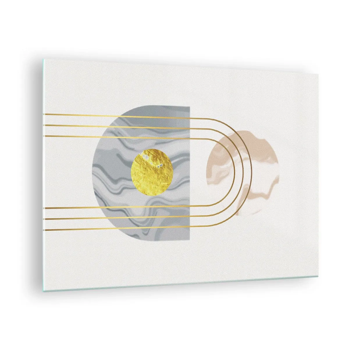 Schilderen op glas - Abstract schilderij in goud en grijs - 70x50cm - Helderheid en schittering - Moderne wanddecoratie voor woonkamer en slaapkamer ARTTOR