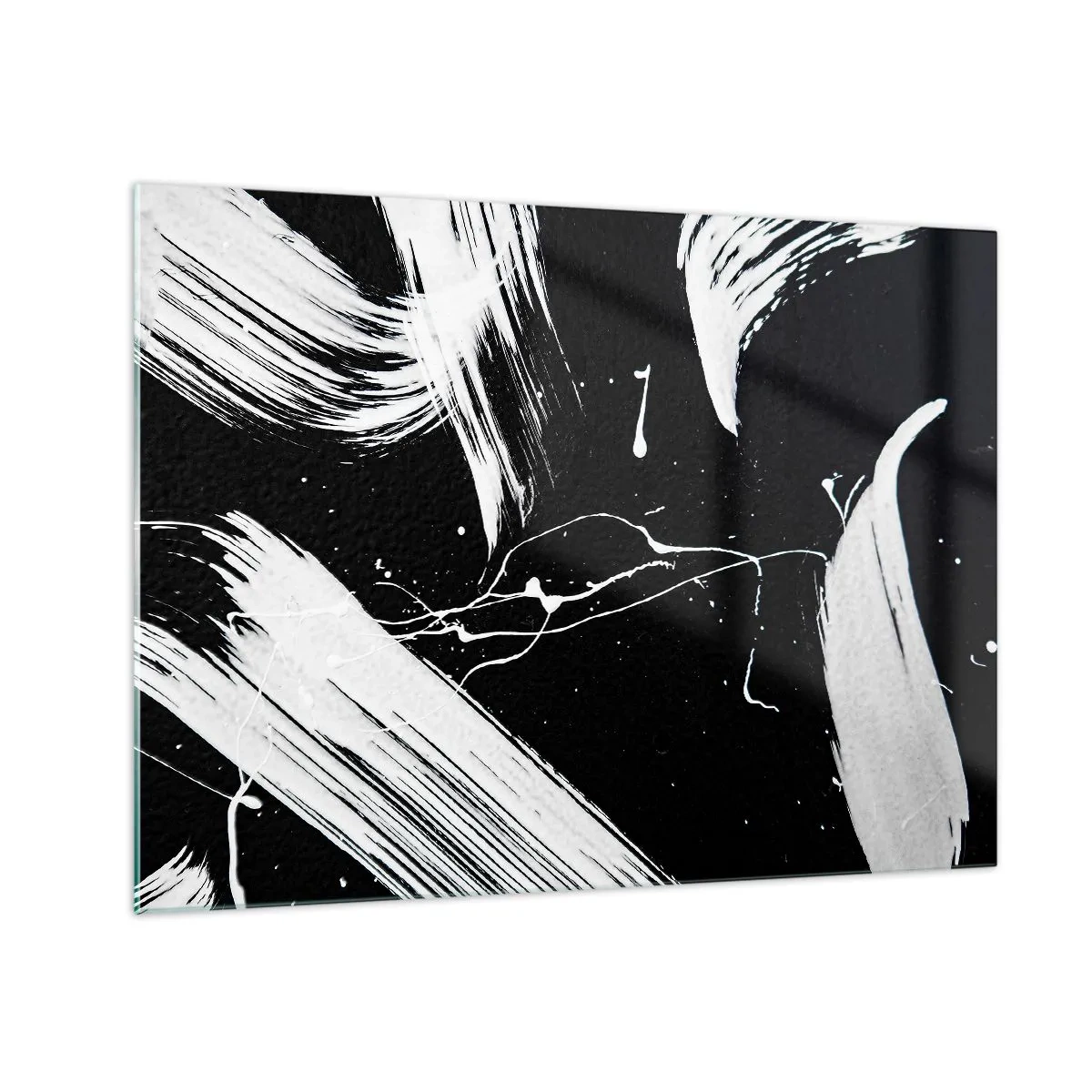 Schilderen op glas - Witte penseelstreken op een zwarte achtergrond - 70x50cm - Breek de duisternis - Moderne wanddecoratie voor woonkamer en slaapkamer ARTTOR