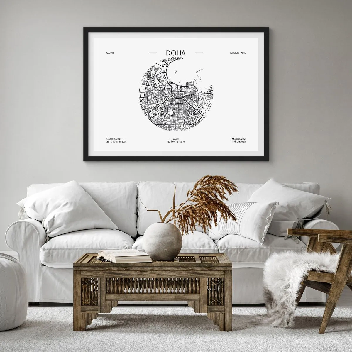 Poster in een zwarte lijst - Anatomie van Doha - 100x70 cm