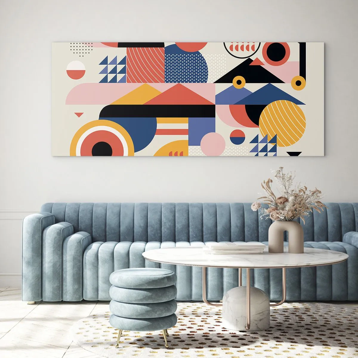 Schilderen op glas - Compositie: speel rond - 140x50 cm