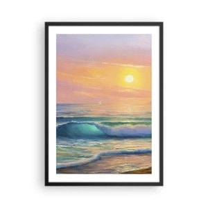 Poster in een zwarte lijst - Een zonnige zonsondergang boven een kalme oceaan - 50x70cm - Een turquoise lied van de golven - Moderne wanddecoratie voor woonkamer en slaapkamer ARTTOR
