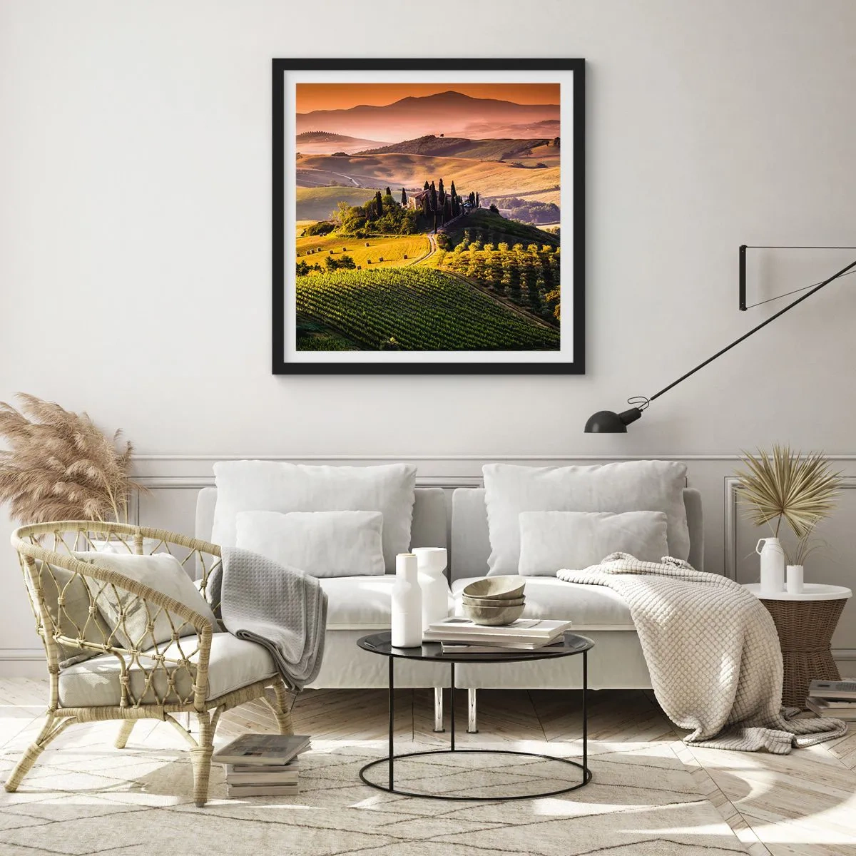 Poster in een zwarte lijst - Arcadia - het Toscaanse landschap - 40x40 cm