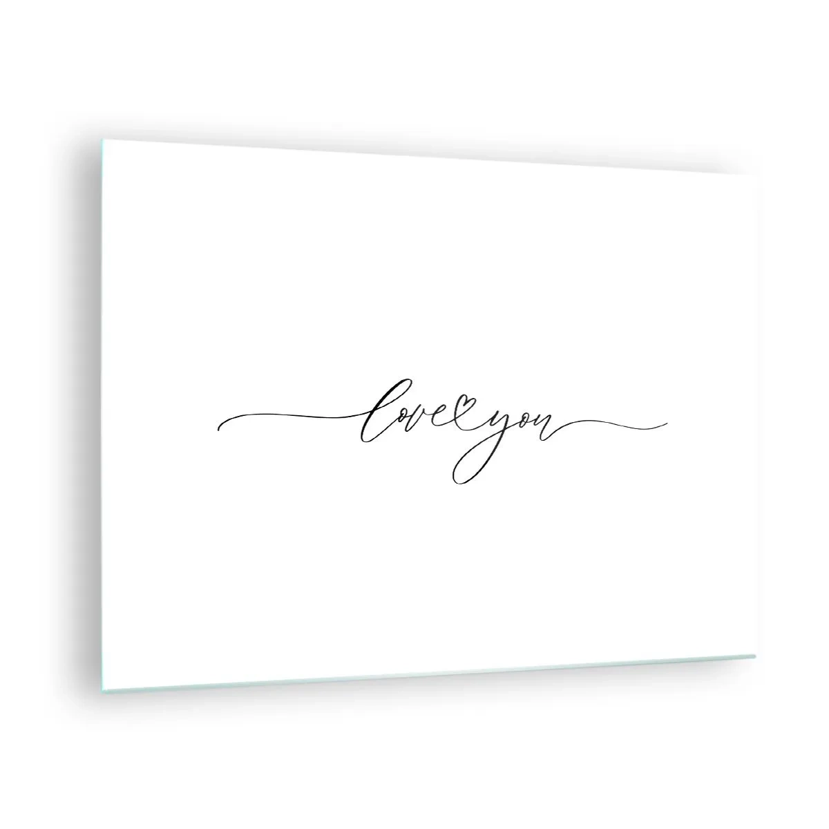 Schilderen op glas - Minimalistische inscriptie "Ik hou van jou" op een witte achtergrond - 70x50cm - Zwart op wit - Moderne wanddecoratie voor woonkamer en slaapkamer ARTTOR