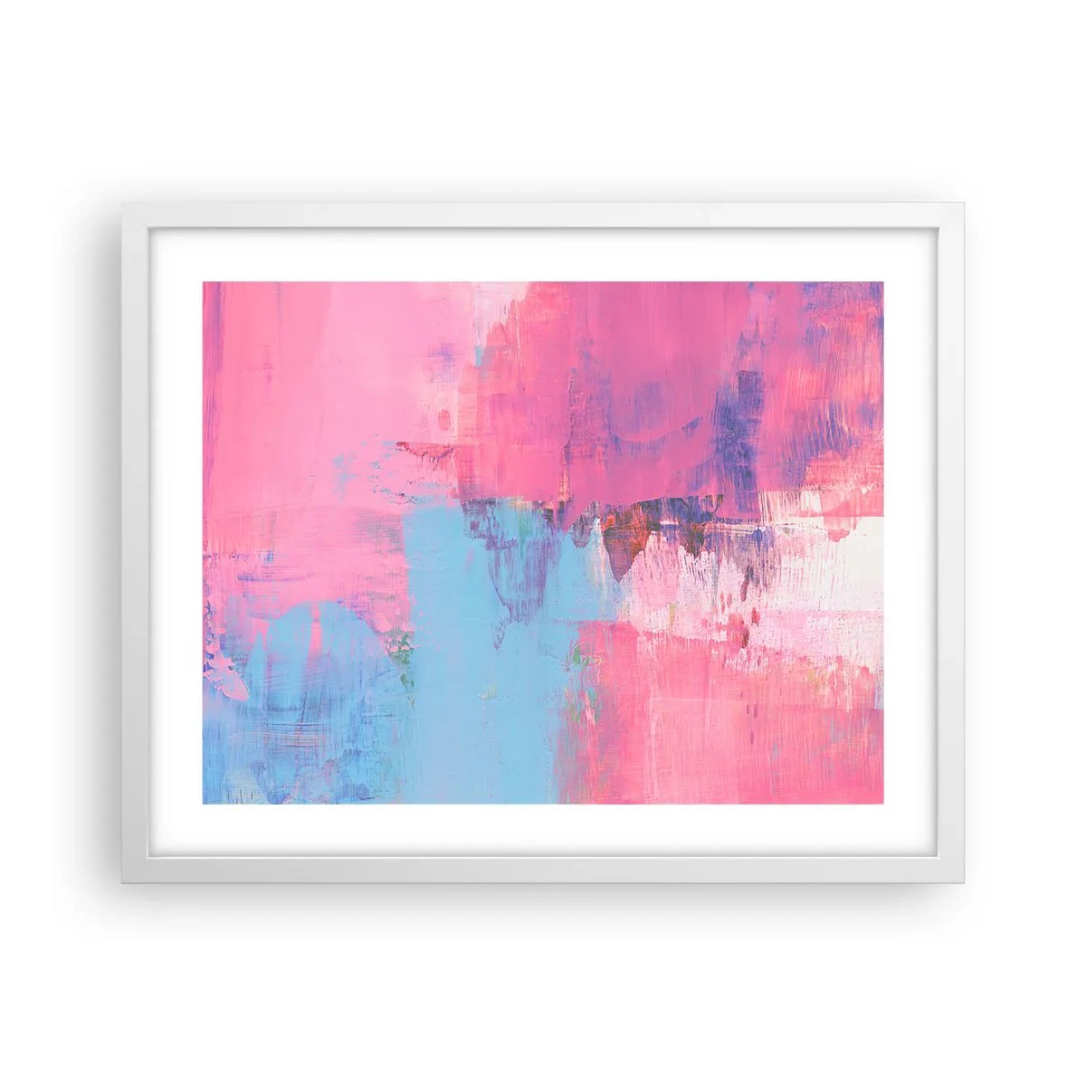 Poster in een witte lijst - Roze, blauw en een vleugje licht - 50x40 cm