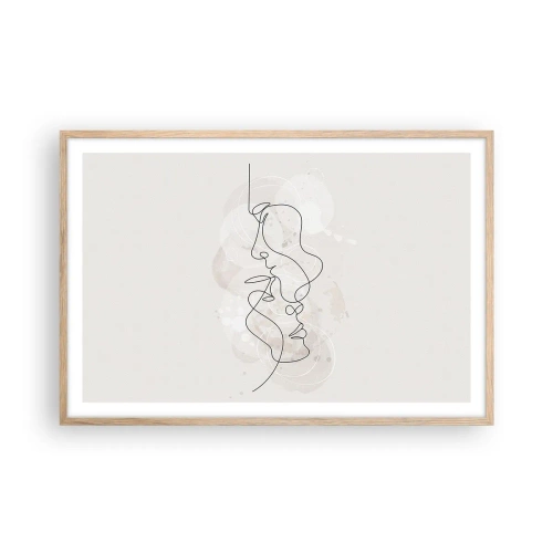 Een poster in een licht eiken lijst - Verstrikt in een omhelzing - 91x61 cm