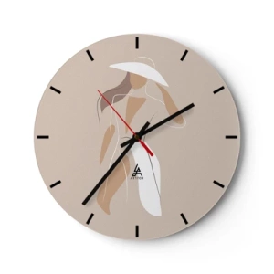 Wandklok - Klok - Stijlvolle vrouw met hoed op een beige achtergrond - 30x30cm - Mode is leuk - Moderne wanddecoratie voor woonkamer, keuken en slaapkamer ARTTOR