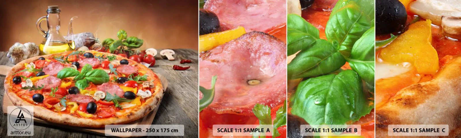 Fotobehang Staaltje Standard Eco - Met echte Italiaanse smaak - Gastronomie, Pizza, Italië - 100x30 cm