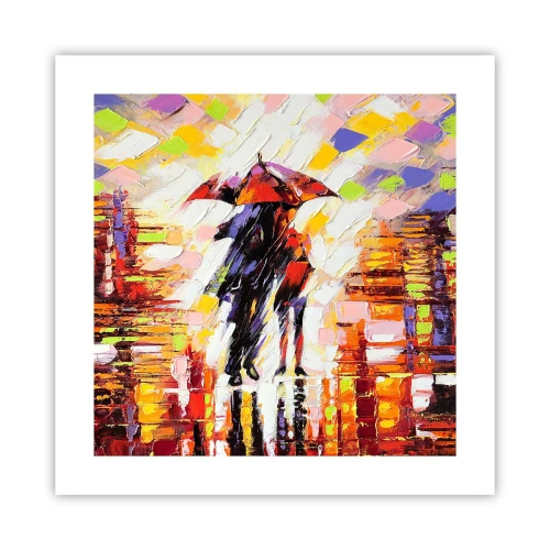 Poster - Samen door de nacht en regen - 40x40 cm