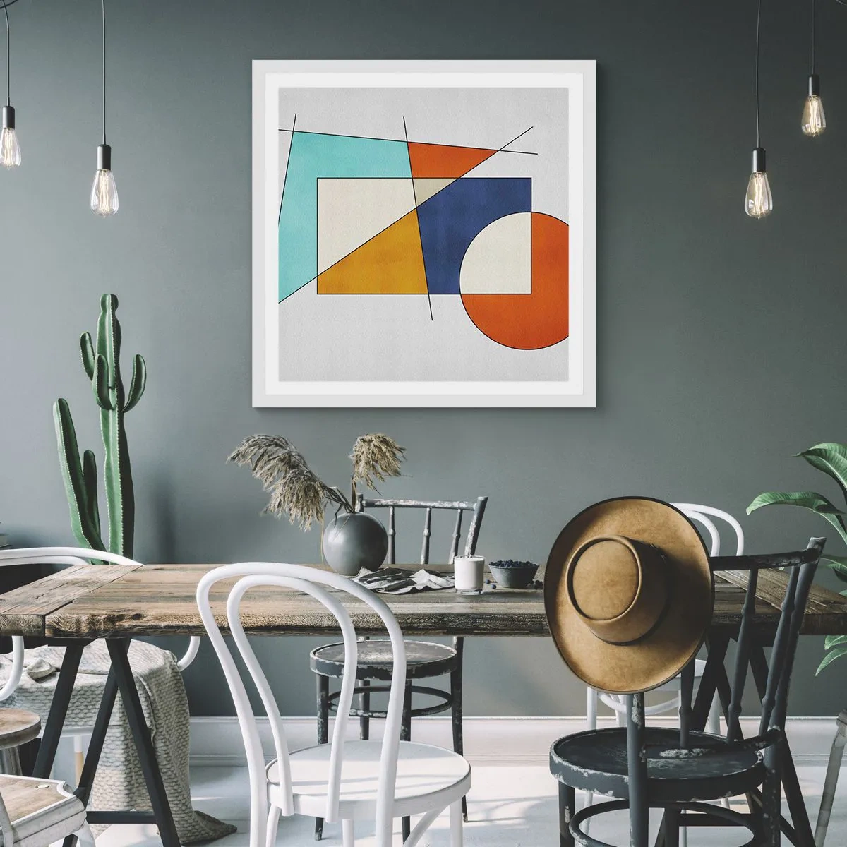 Poster in een witte lijst - Abstractie: modernistisch plezier - 60x60 cm