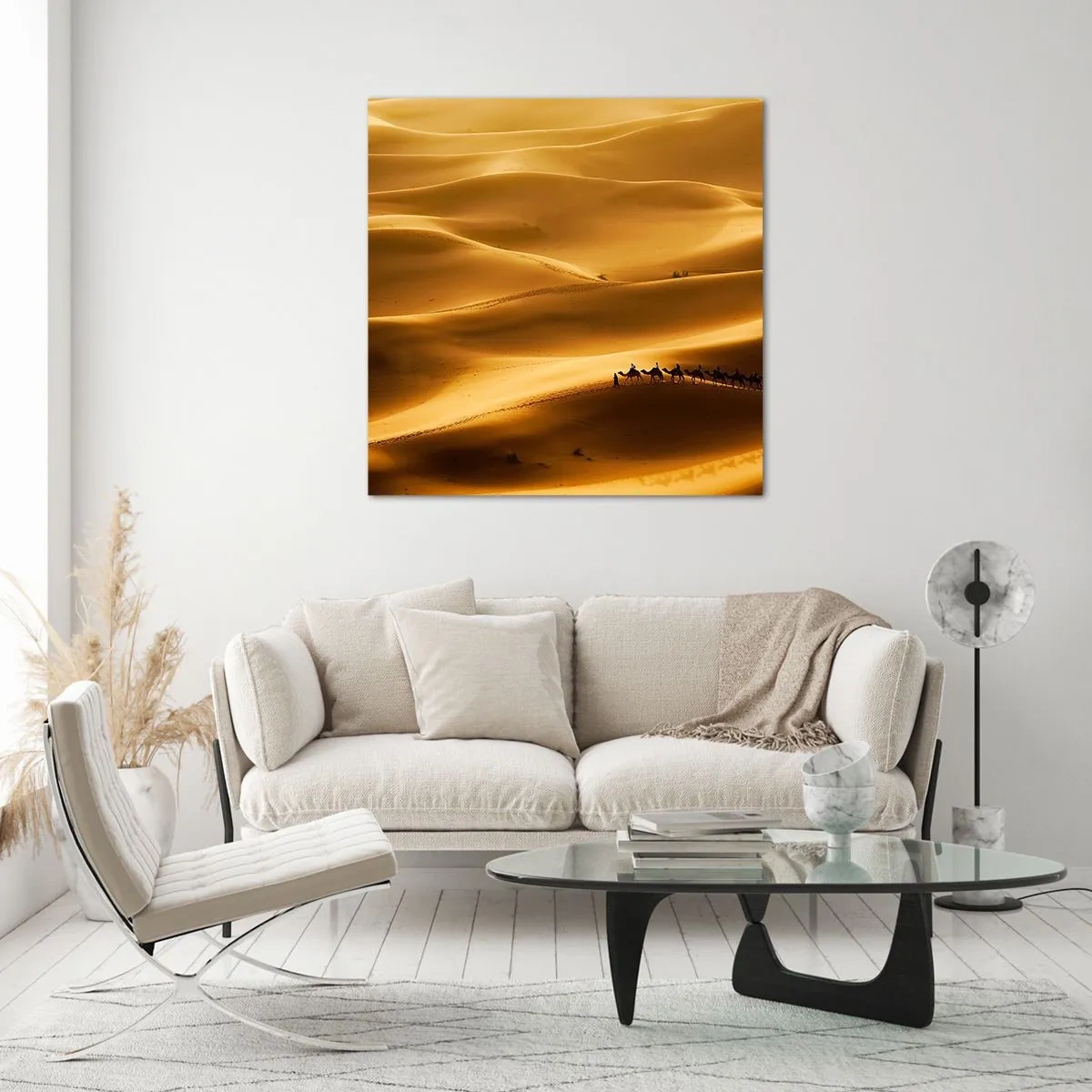 Schilderen op glas - Caravan in de woestijngolven - 60x60 cm