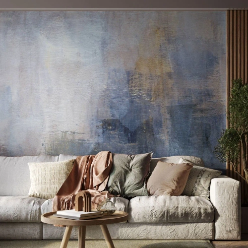 Fotobehang Standard Eco - Abstracte vlekken in koele tinten blauw en beige - 100x70cm - Kleurtonen en akkoorden - Moderne wanddecoratie voor woonkamer en slaapkamer ARTTOR