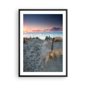 Poster in een zwarte lijst - Strandpad bij zonsondergang met uitzicht op zee - 50x70cm - Je liet een regenboog van licht stralend... - Moderne wanddecoratie voor woonkamer en slaapkamer ARTTOR