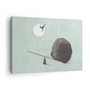 Schilderen op canvas - Een symbolisch tafereel met een figuur en een balans tegen een heldere lucht. - 70x50cm - Vervulde dromen - Moderne wanddecoratie voor woonkamer en slaapkamer ARTTOR