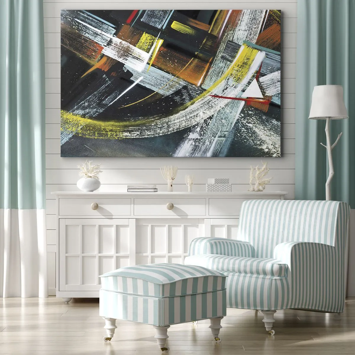 Schilderen op canvas - Kleurrijke abstracte penseelstreken - 70x50cm - De energie van beweging - Moderne wanddecoratie voor woonkamer en slaapkamer ARTTOR