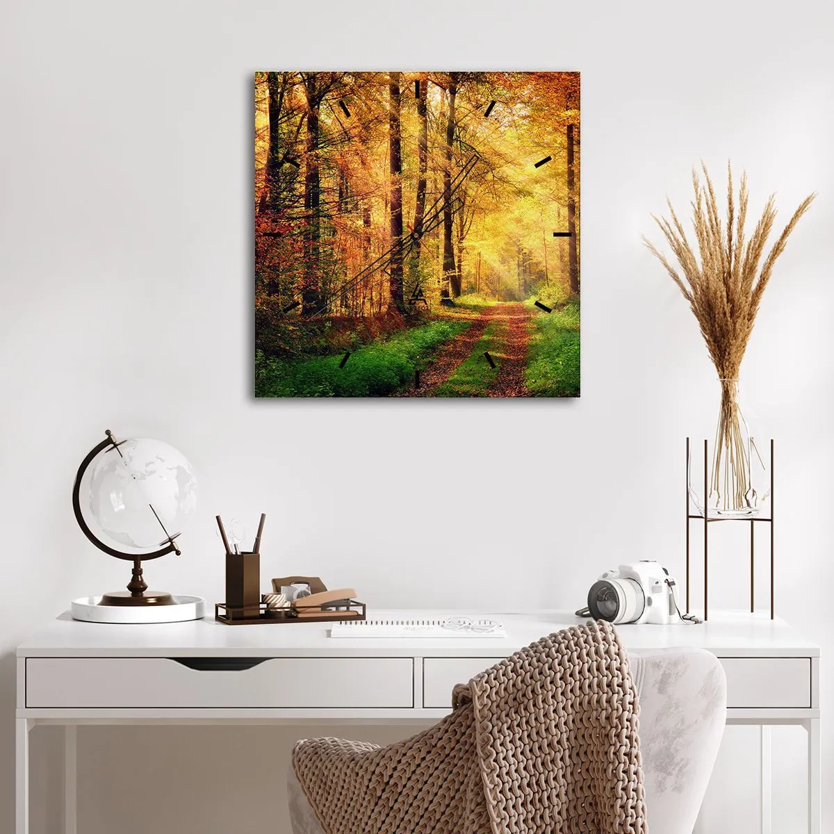 Wandklok - Klok - Bos-gouden stilte - 30x30 cm