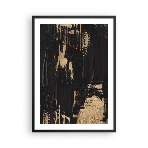 Poster in een zwarte lijst - Abstracte schildercompositie in zwart en goud - 50x70cm - Spoor van aanraking - Moderne wanddecoratie voor woonkamer en slaapkamer ARTTOR