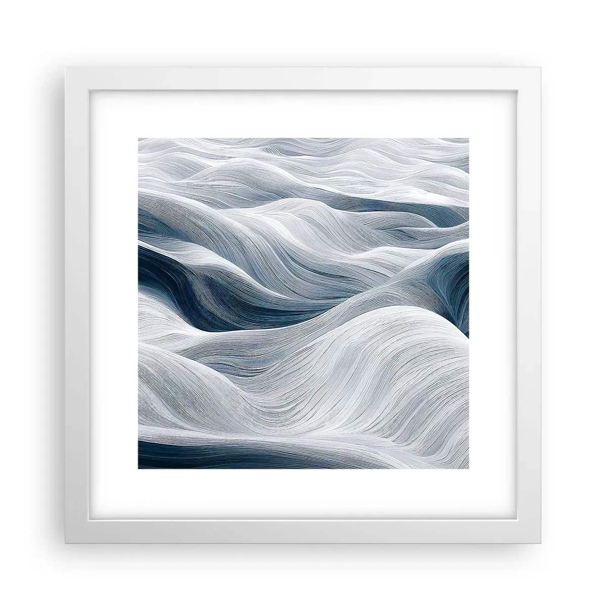 Poster in een witte lijst - Witte en blauwe golven - 30x30 cm