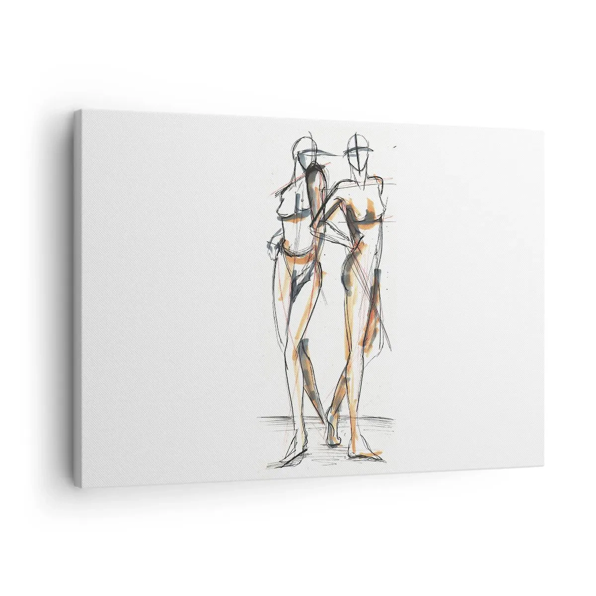 Schilderen op canvas - Artistieke schets van twee silhouetten op een witte achtergrond - 70x50cm - Een studie van genade - Moderne wanddecoratie voor woonkamer en slaapkamer ARTTOR