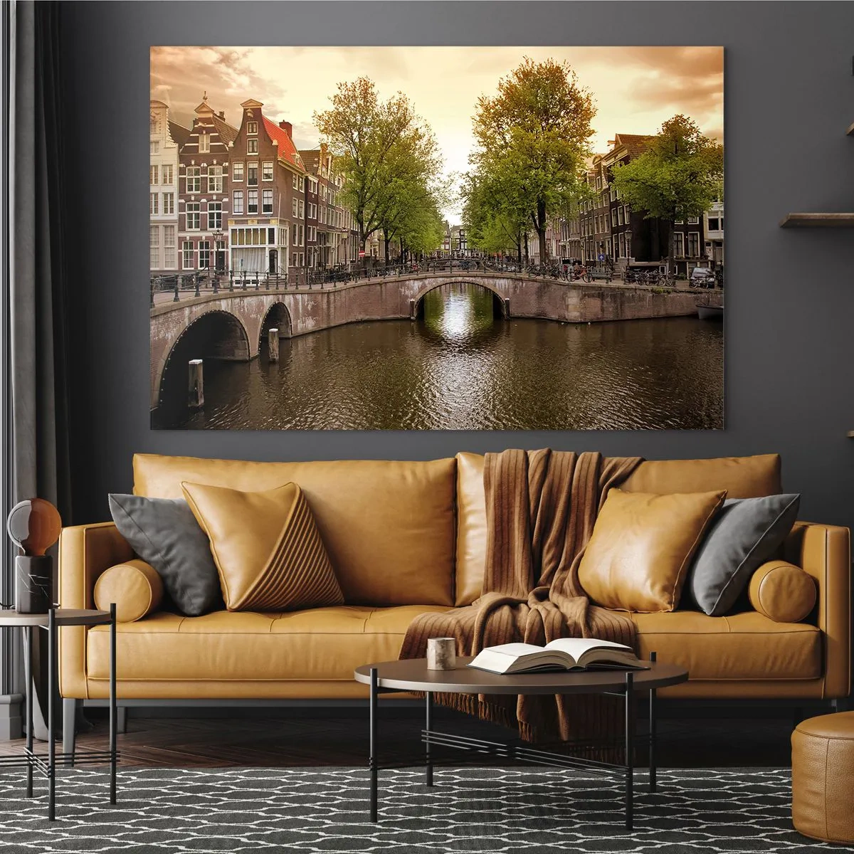 Schilderen op glas - Met de boot of met de fiets? - 120x80 cm