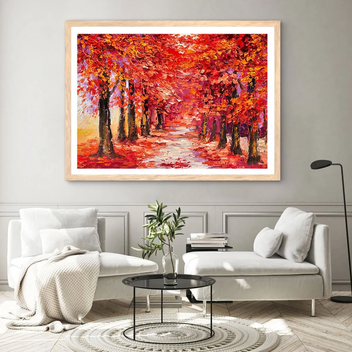 Een poster in een licht eiken lijst - Herfst impressie - 100x70 cm