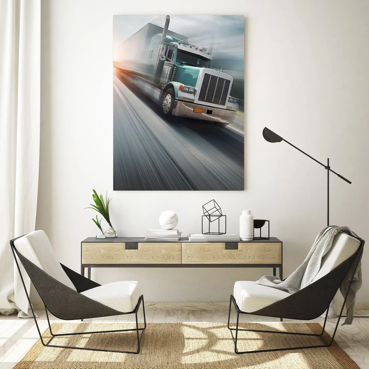 Schilderen op glas - De Amerikaanse reus in haast - 70x100 cm