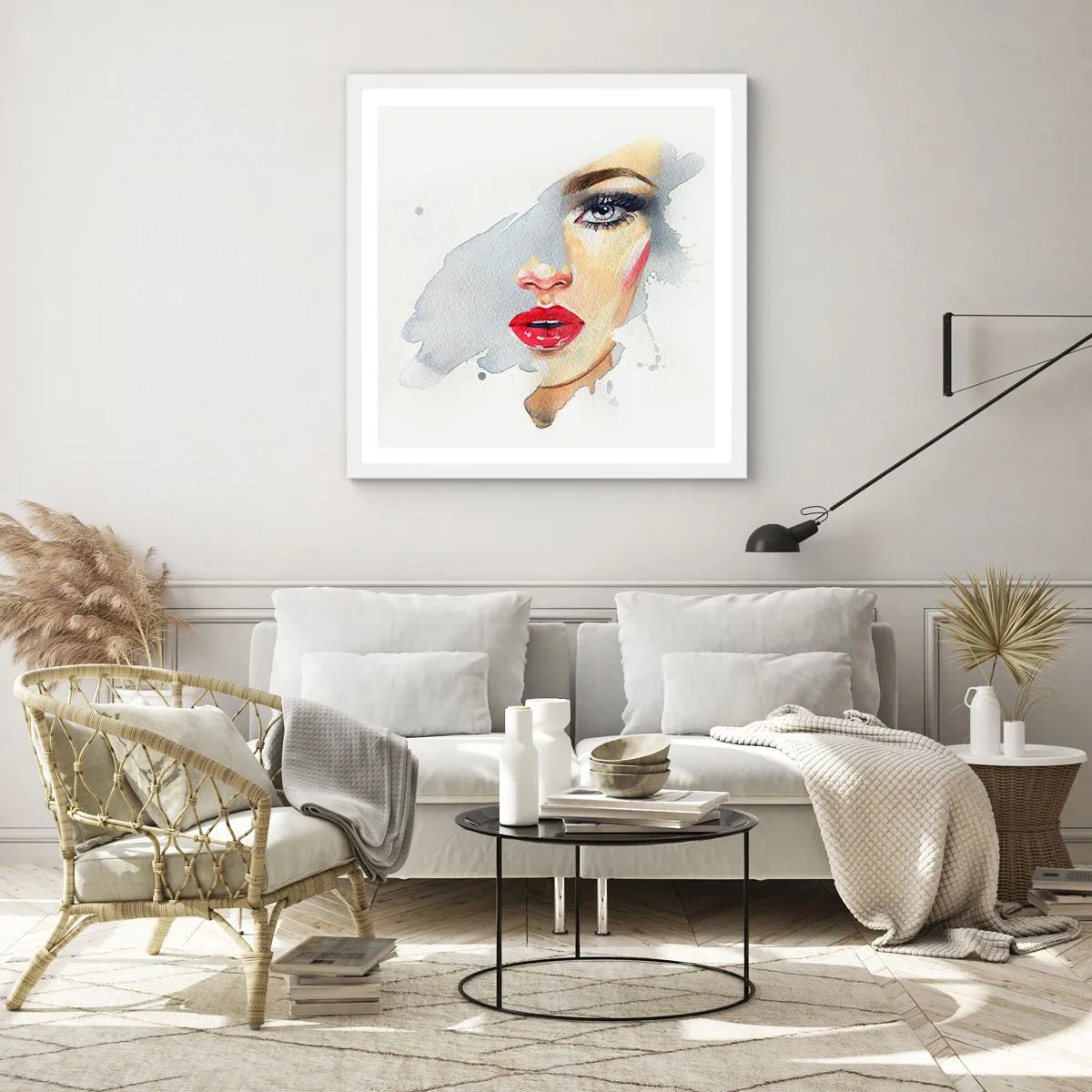 Poster in een witte lijst - Weerspiegeld in een druppel water - 50x50 cm