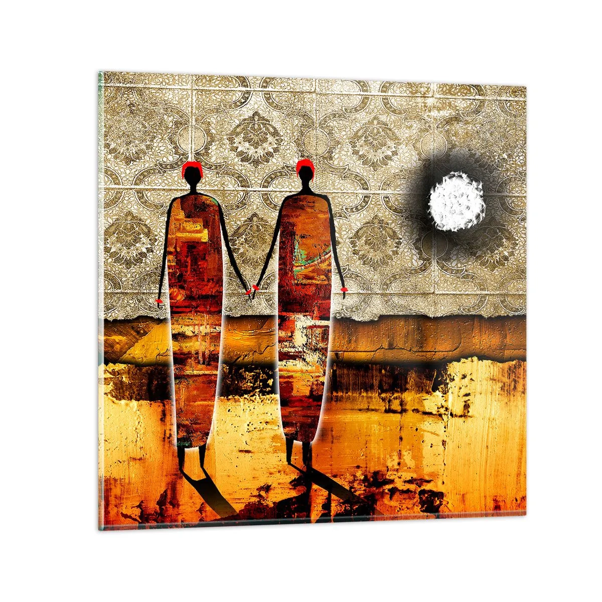 Schilderen op glas - Etnische compositie in de kleuren van Afrika - 60x60 cm