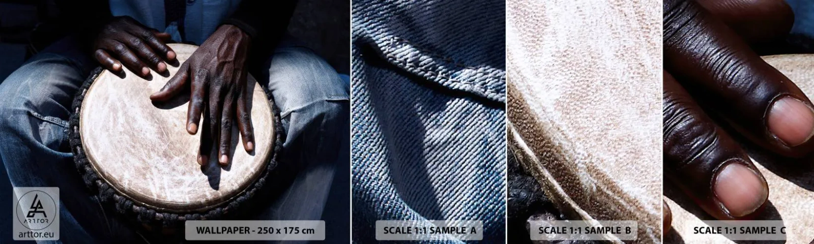 Fotobehang Staaltje Standard Eco - Leef in je eigen ritme - Trommel, Muziek, Afrika - 100x30 cm