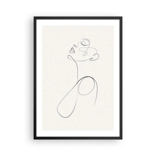 Poster in een zwarte lijst - Een minimalistische lijn die het silhouet van een vrouw creëert - 50x70cm - Loopt in dromen - Moderne wanddecoratie voor woonkamer en slaapkamer ARTTOR