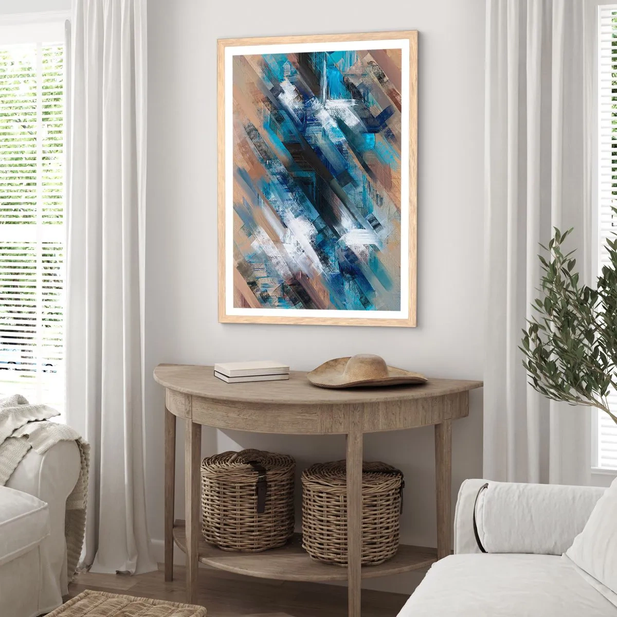 Een poster in een licht eiken lijst - Op een blauwe diagonaal - 40x50 cm