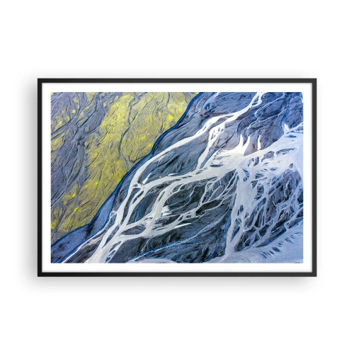 Poster in een zwarte lijst - Rotstekeningen van de natuur - 100x70 cm