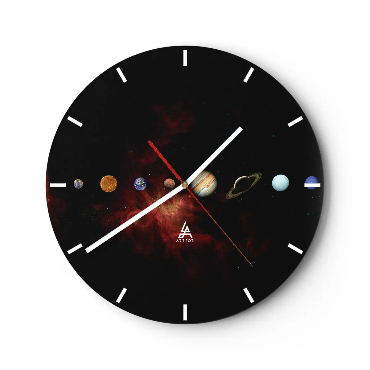 Wandklok - Klok - Planeten van het zonnestelsel tegen de achtergrond van een zwart sterrenstelsel - 30x30cm - Onze buurt - Moderne wanddecoratie voor woonkamer, keuken en slaapkamer ARTTOR