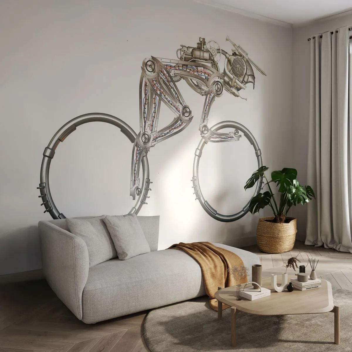 Fotobehang Premium Canvas - Een prachtige machine - Abstractie, Fiets, Grafisch - 300x210 cm